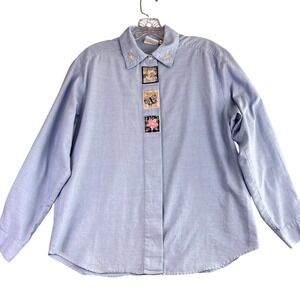 Koret Shirt M Blue Button Down Embroidered Floral Butterfly‎ Embellished Cottage